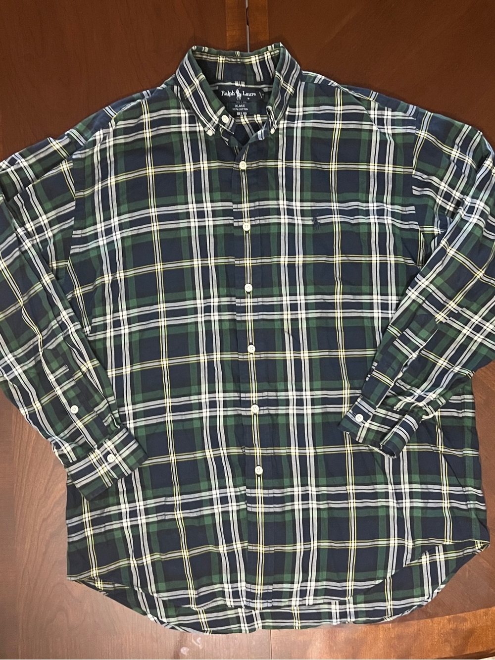 VTG Y2K Ralph Lauren Shirt Mens M Navy Green Flannel Button Plaid Blake Heritage
